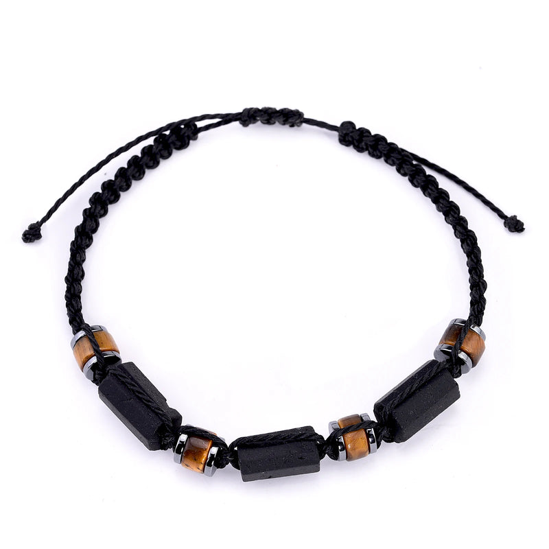 Pulsera de turmalina negra, ojo de tigre y hematita, pulseras de protección para hombres y mujeres, cuerda de cera trenzada impermeable hecha a mano