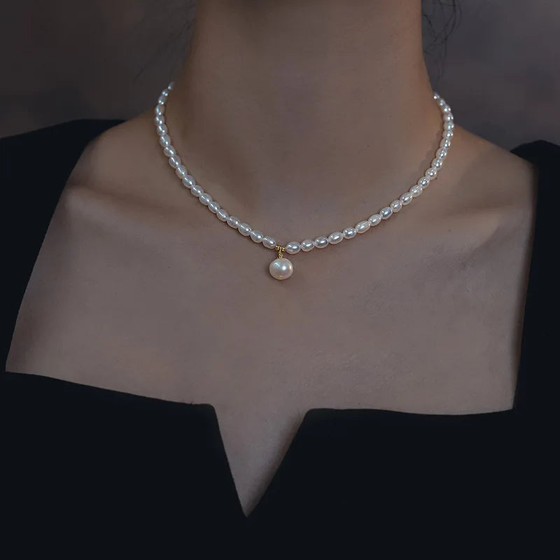 Collar de cadena para mujer con perlas de agua dulce 100 % naturales y brillantes, relleno de oro de 14 quilates, joyería para mujer, regalos para el día de la madre que nunca se desvanecen