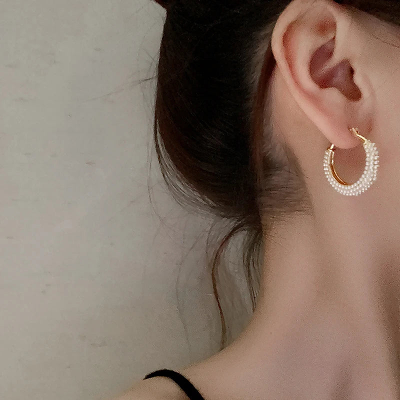 Pearl Round hoop Earrings