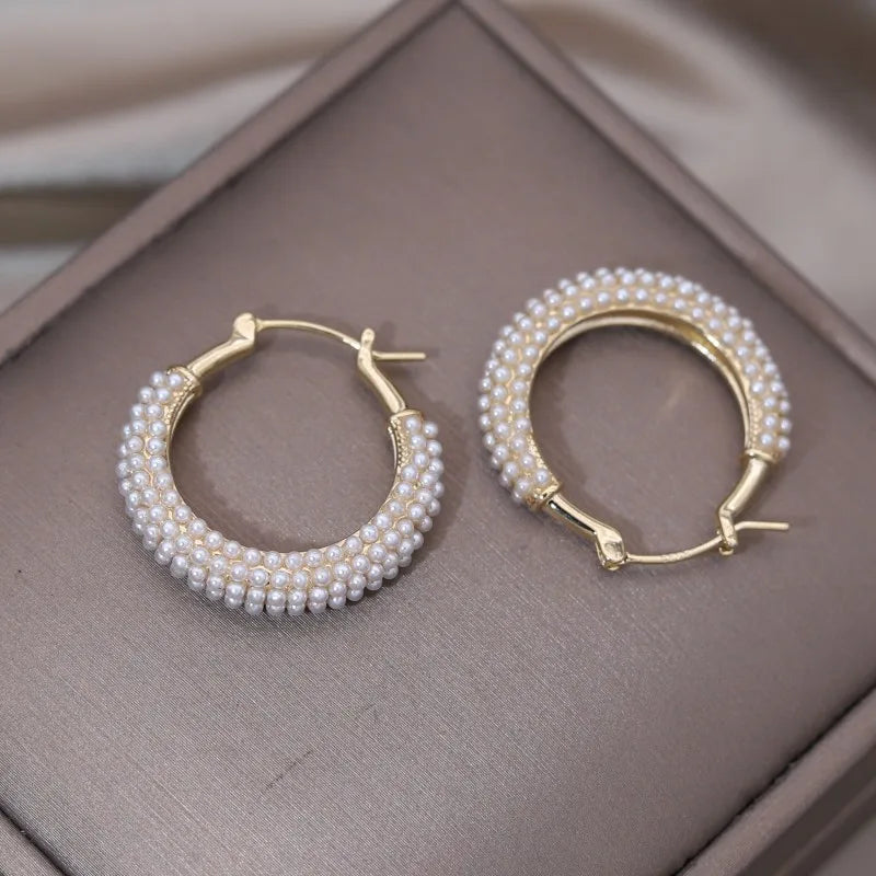 Pearl Round hoop Earrings