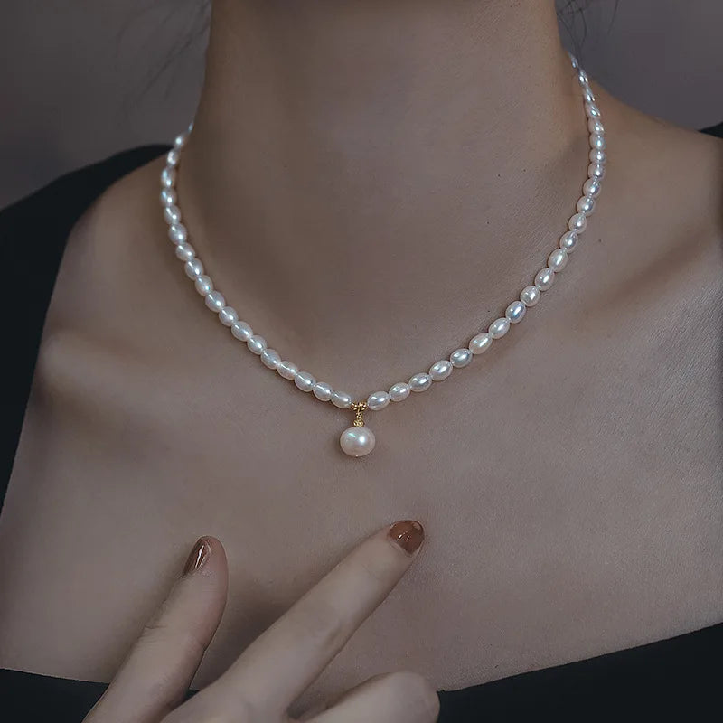 Collar de cadena para mujer con perlas de agua dulce 100 % naturales y brillantes, relleno de oro de 14 quilates, joyería para mujer, regalos para el día de la madre que nunca se desvanecen